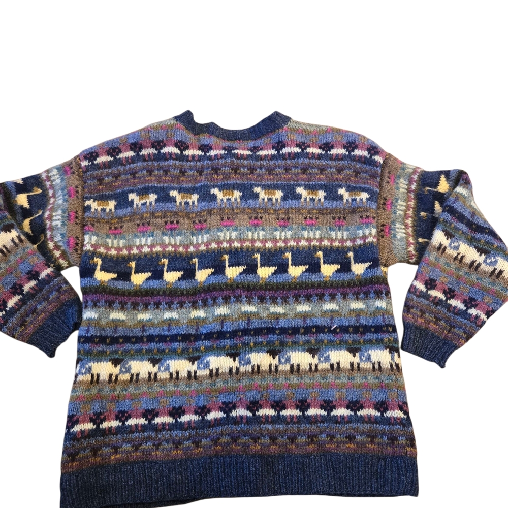 L.L. Bean Wool Sweater Sheep And Geese Animal SIZE LARGE VINTAGE (Few FLAWS)RARE - Picture 2 of 12